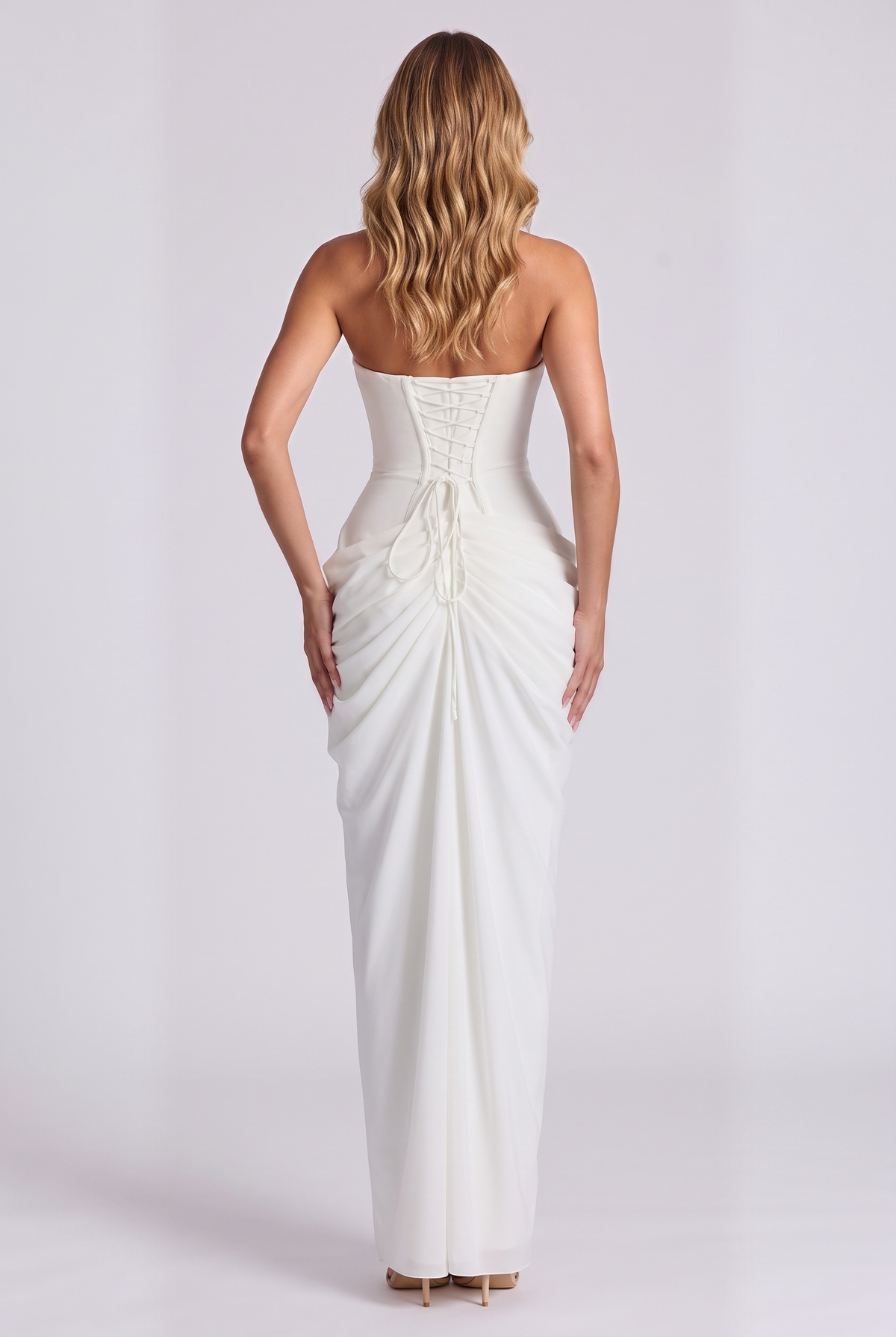 Ophelia Corset Maxi Dress in Ivory - back view