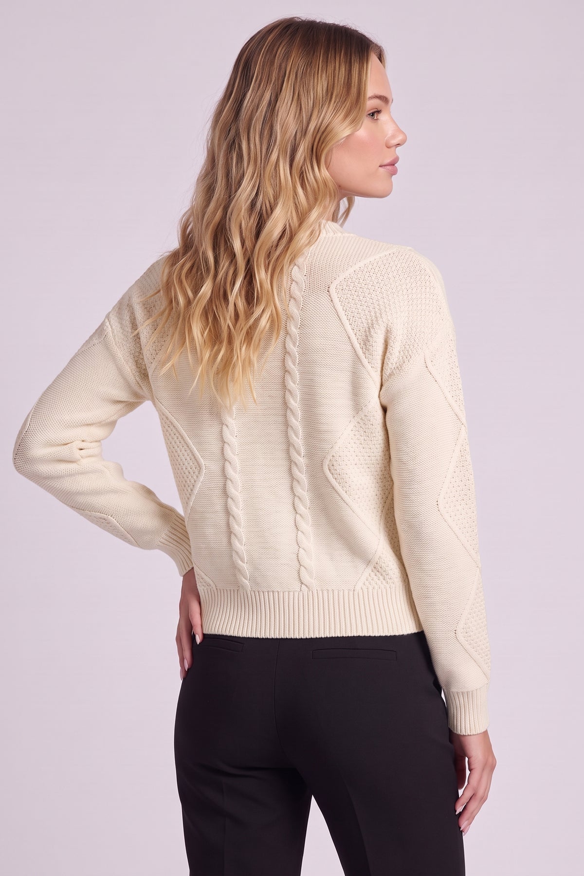 Maren Cable Knit Button Cardigan in Cream - back view