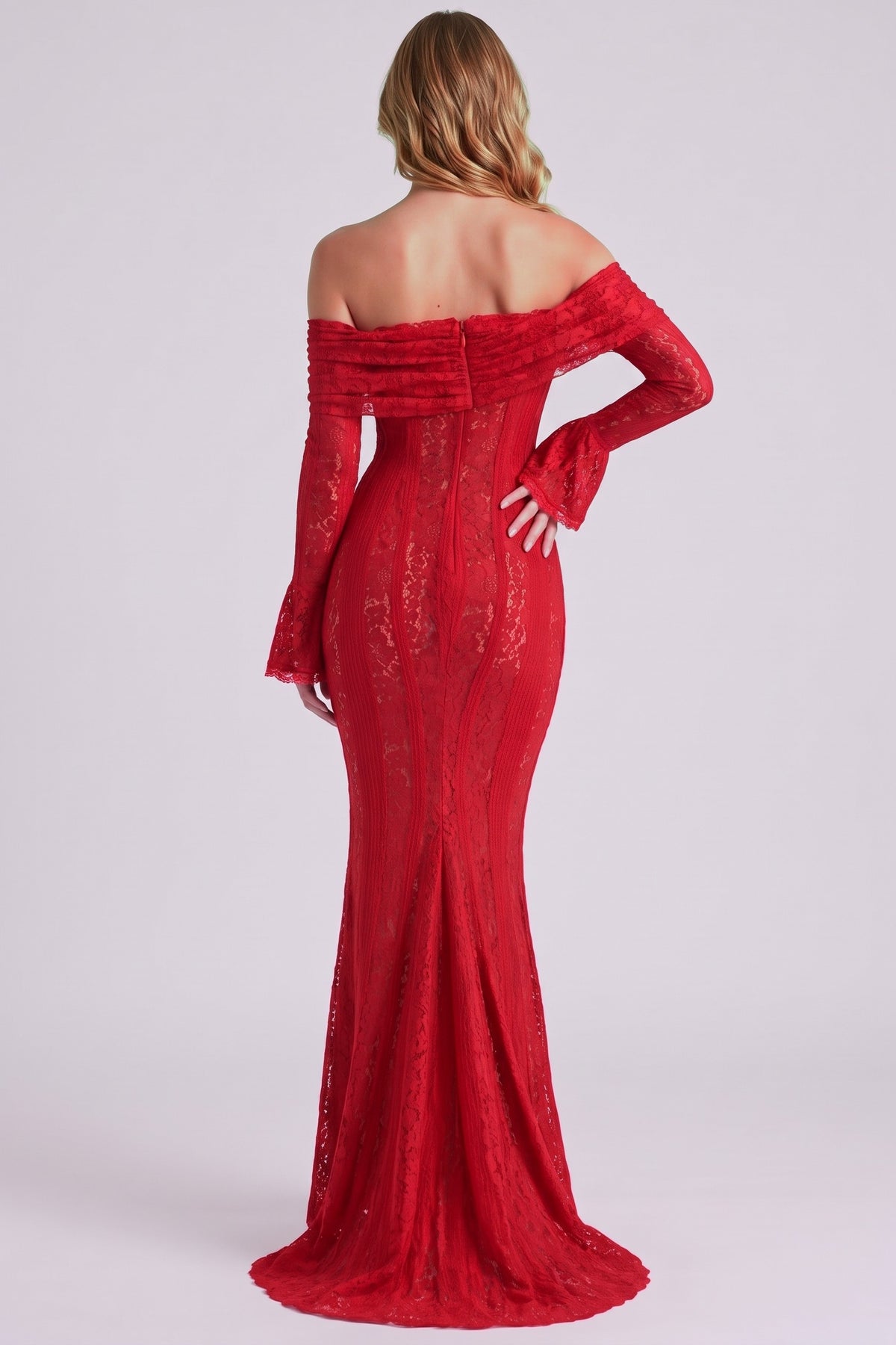 Amara Lace Gown in Red - back view