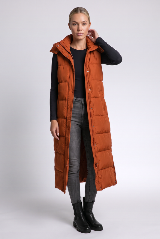 Sabine Puffer Vest in Orange - front view