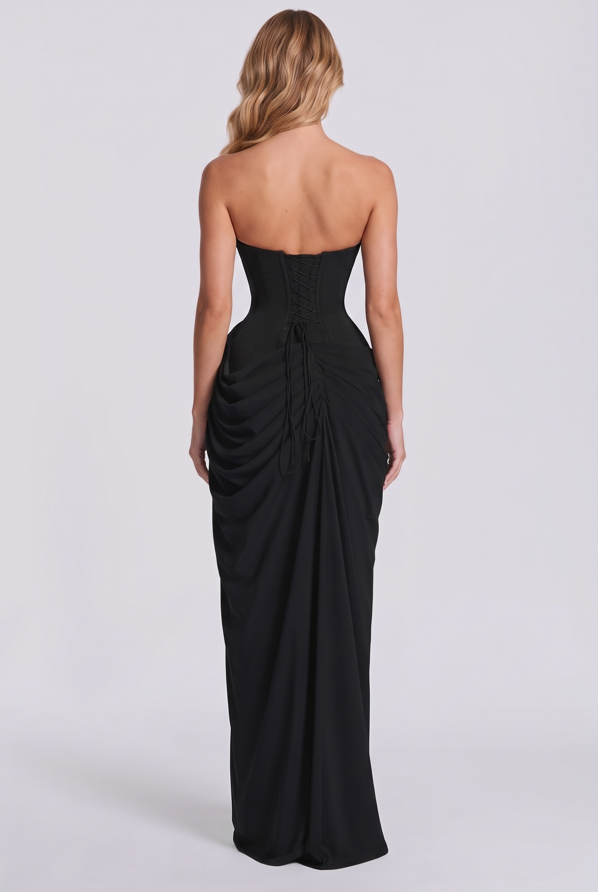 Ophelia Corset Maxi Dress in Black - back view