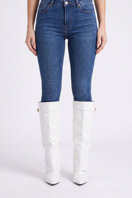 Talia Leather White Boots - front view