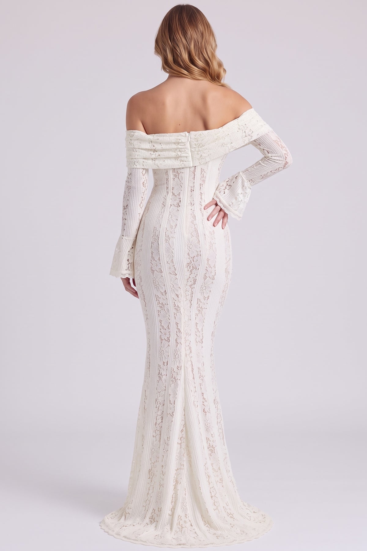 Amara Lace Gown in White - back view