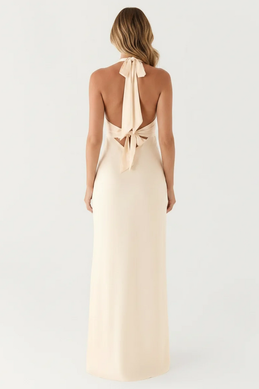 Aveline Halter Gown in Ivory - back view