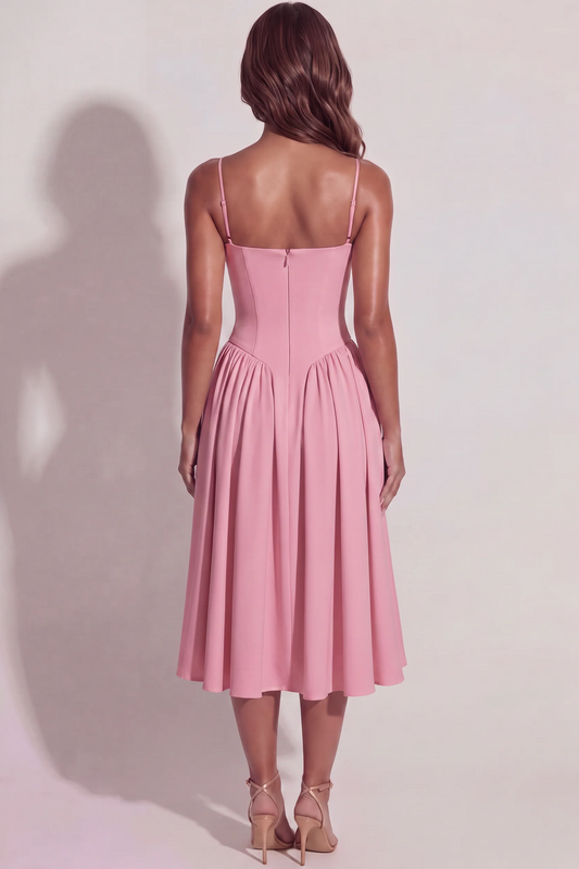 Bianca Sweetheart Bustier Midi Dress in Pink - back view