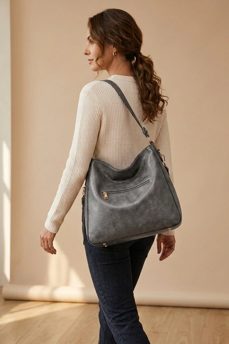 Aria Hobo Bag in Grey - back view
