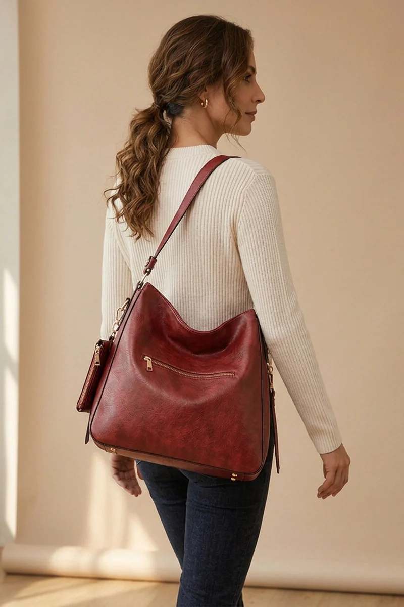 Aria Hobo Bag in Red - back view