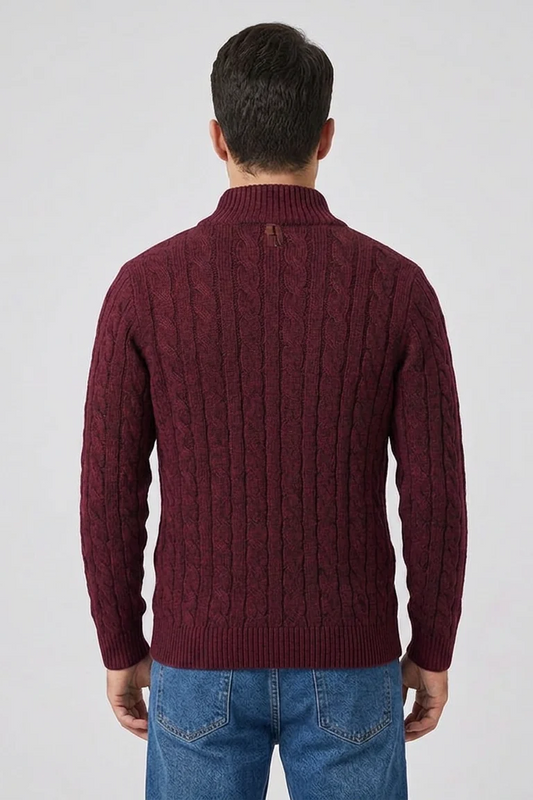 Callahan Zip Sweater in Burgundy - back view