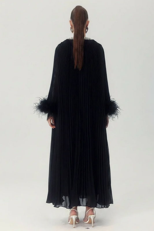 Odessa Feather Dress in Black - back view