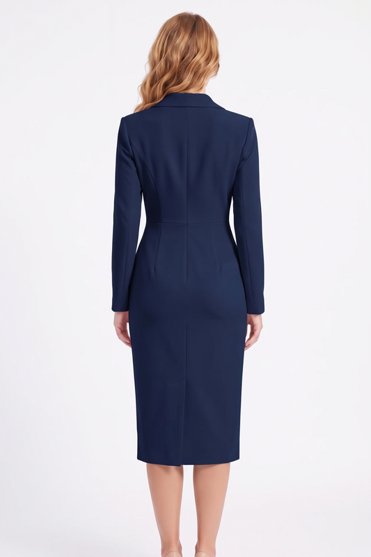 Thea Blazer Dress in Navy Blue - back view