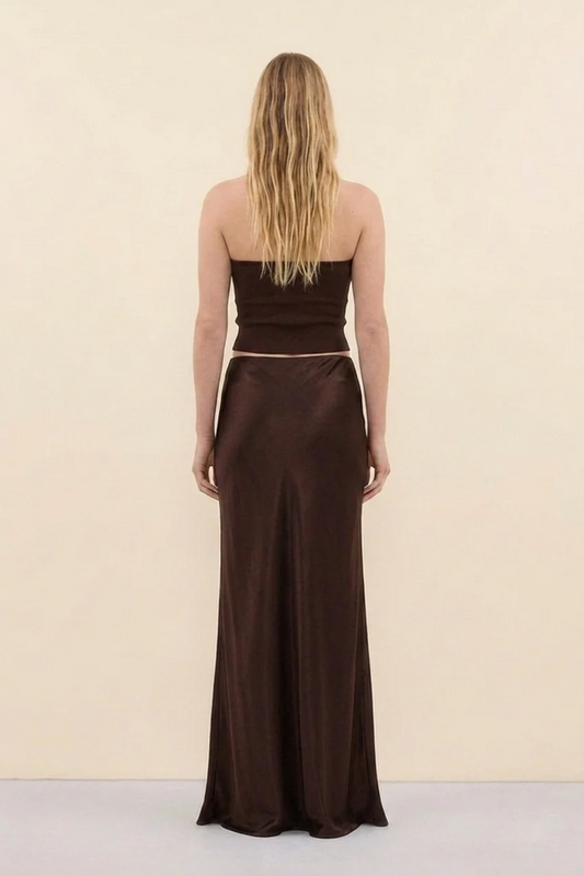 Vienna Satin Skirt in Bitter Chocolate - back view