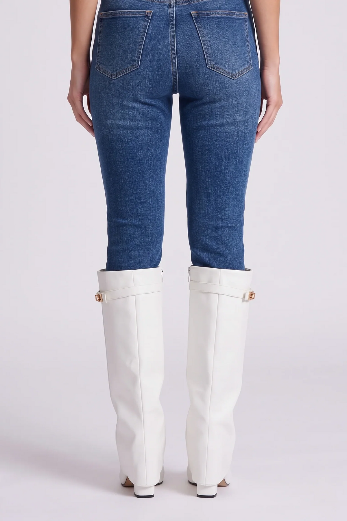 Talia Leather White Boots - back view