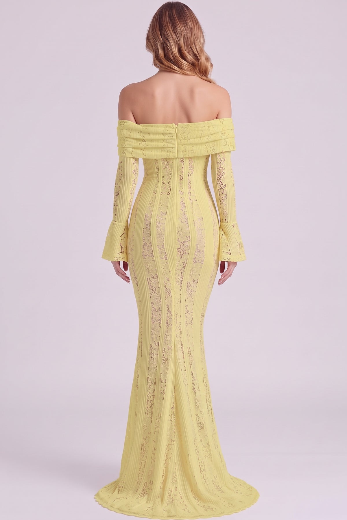 Amara Lace Gown in Yellow - back view