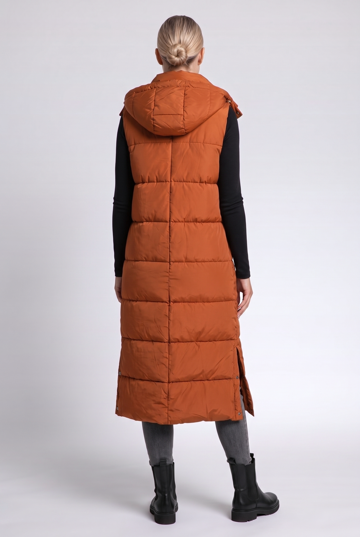 Sabine Puffer Vest in Orange - back view