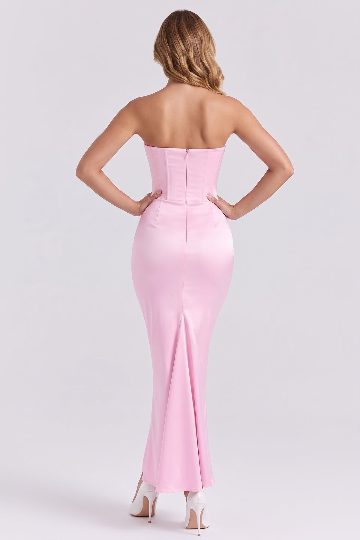 Gisele Satin Gown in Pink - back view