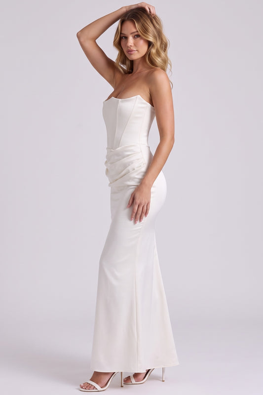 Gisele Satin Gown in White - side view