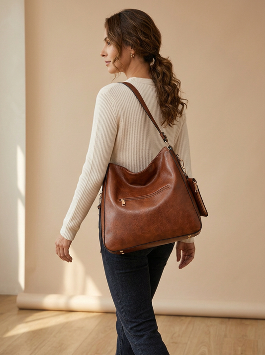 Aria Hobo Bag in Brown - back view