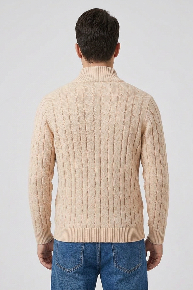 Callahan Zip Sweater in Beige - back view
