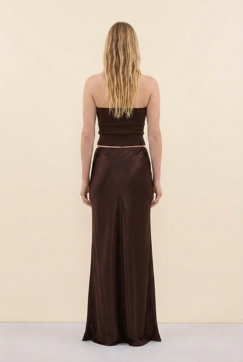 Vienna Bias-Cut Satin Maxi Skirt - Bitter Chocolate back