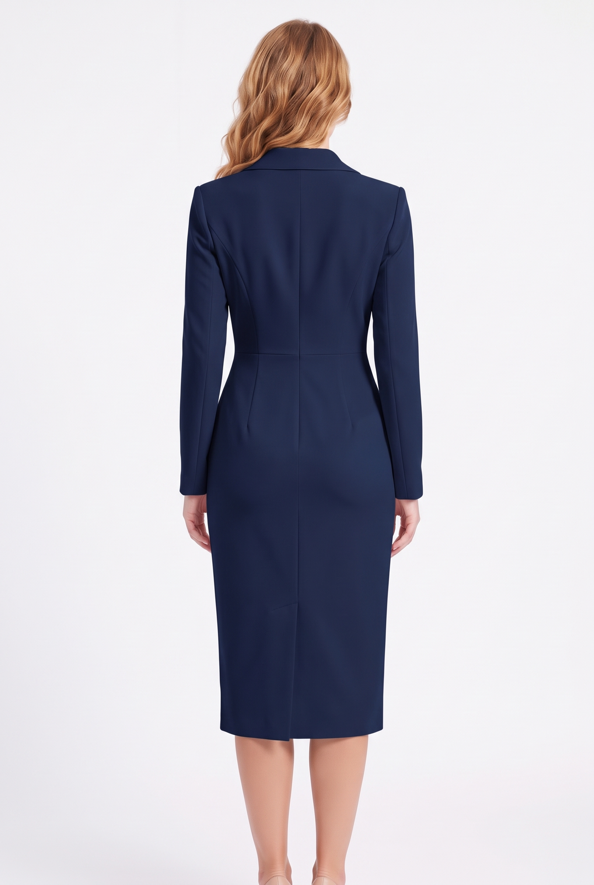 Aurelia Tailored Blazer Midi Dress - Navy Blue - Back