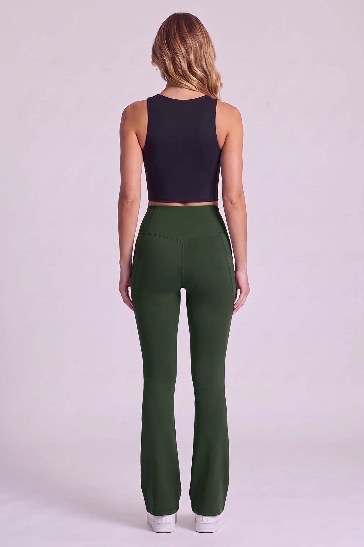 Harlow Bootcut Leggings in Deep Woodland Green - back view