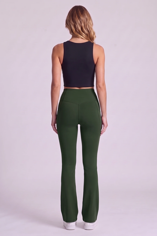 Harlow Bootcut Leggings in Deep Woodland Green - back view