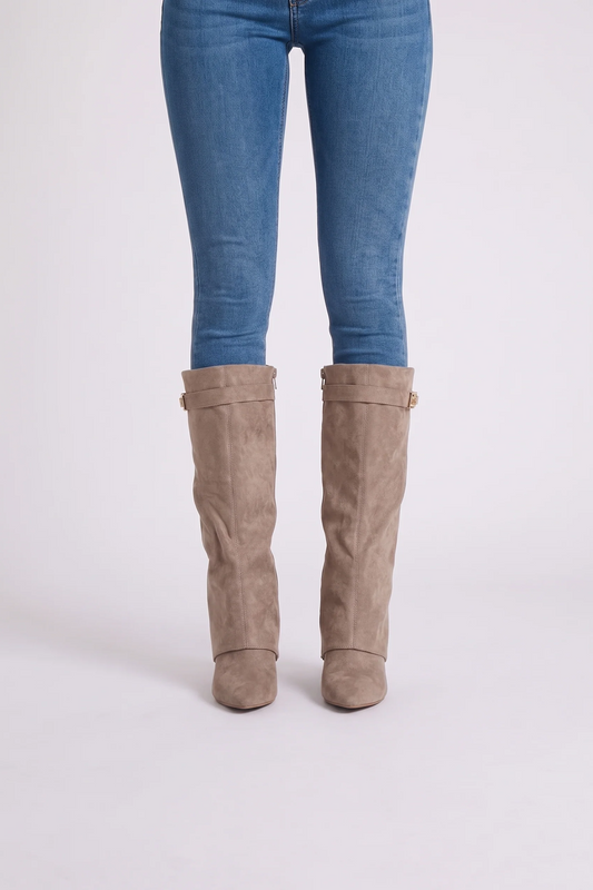 Talia Suede Beige Boots - front view