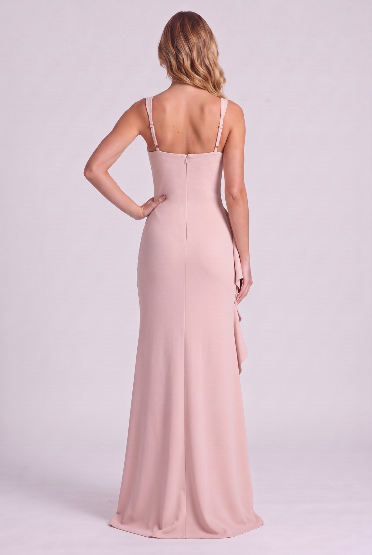Sloane Open Back Slit Maxi Dress in Blush - back view