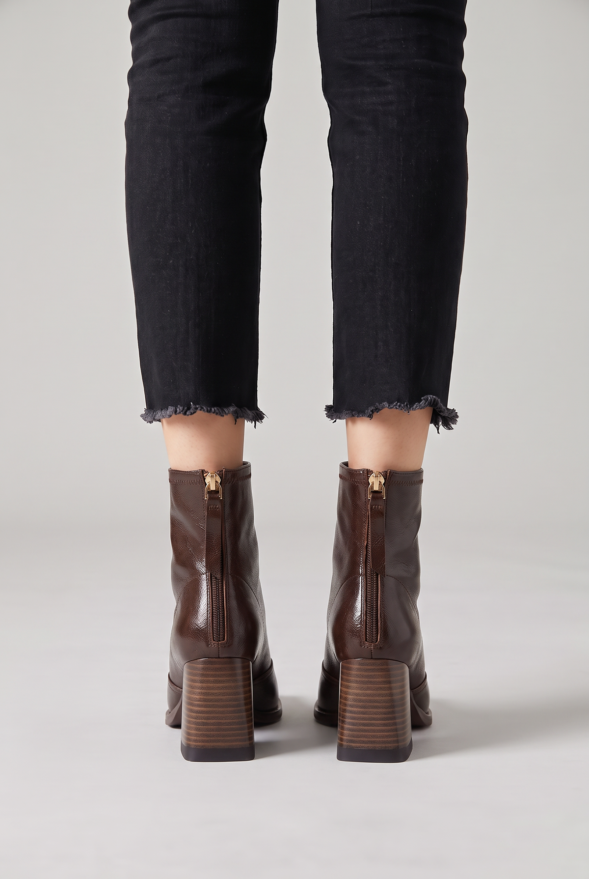 Noemi Square Toe Ankle Boots in Espresso, back view