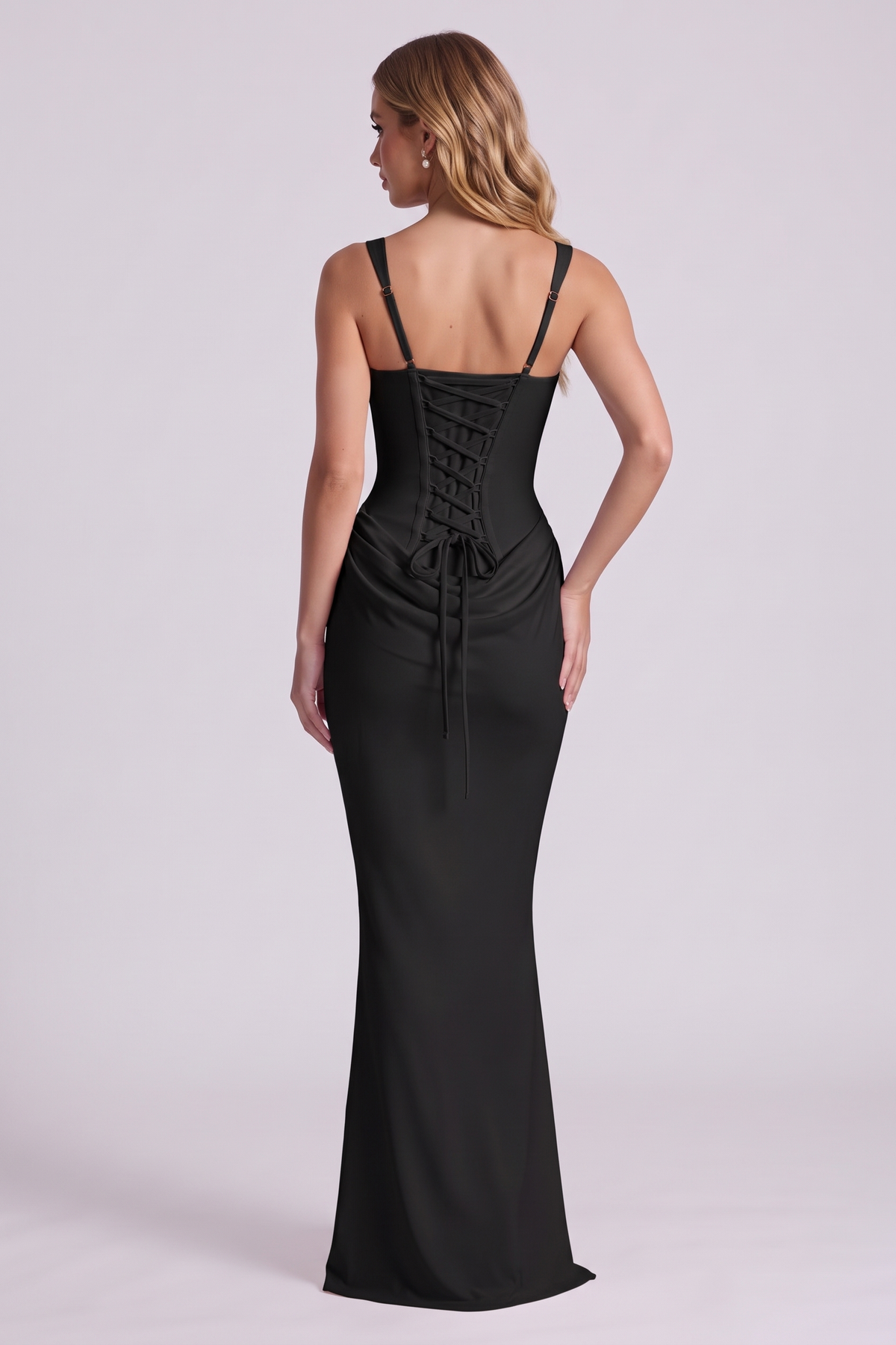 Isadora Corset Gown in Black, back view