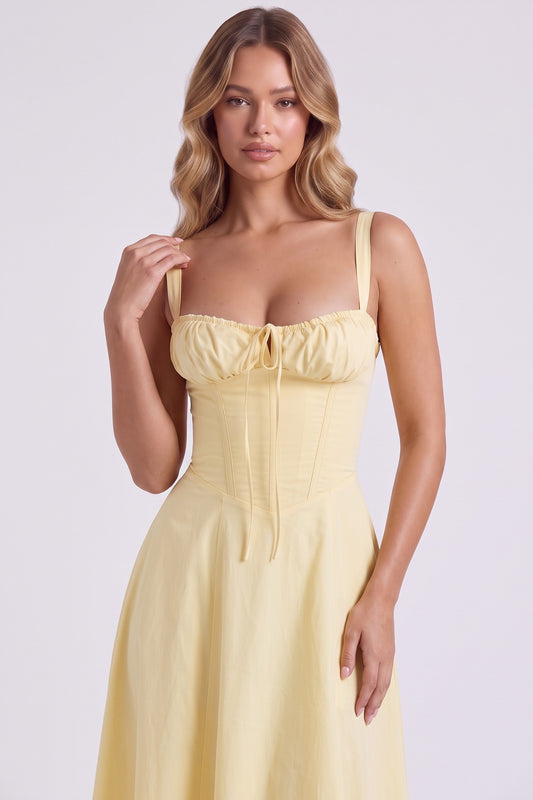 Rosalie Corset Midi Dress - Lemon, bodice close-up