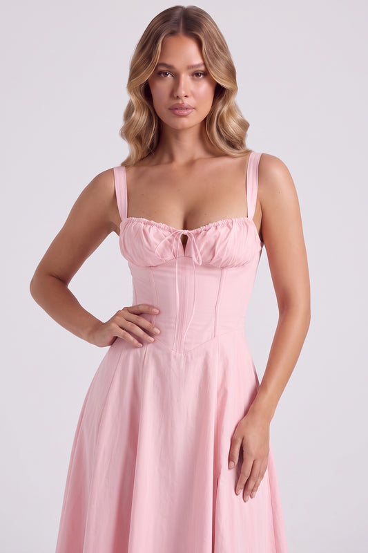 Rosalie Corset Midi Dress - Pink, bodice close-up