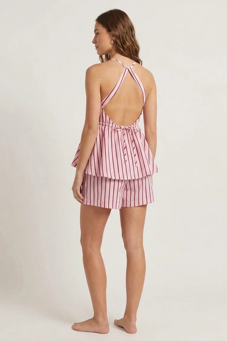 Wren Peplum Set in Berry Stripe - back view