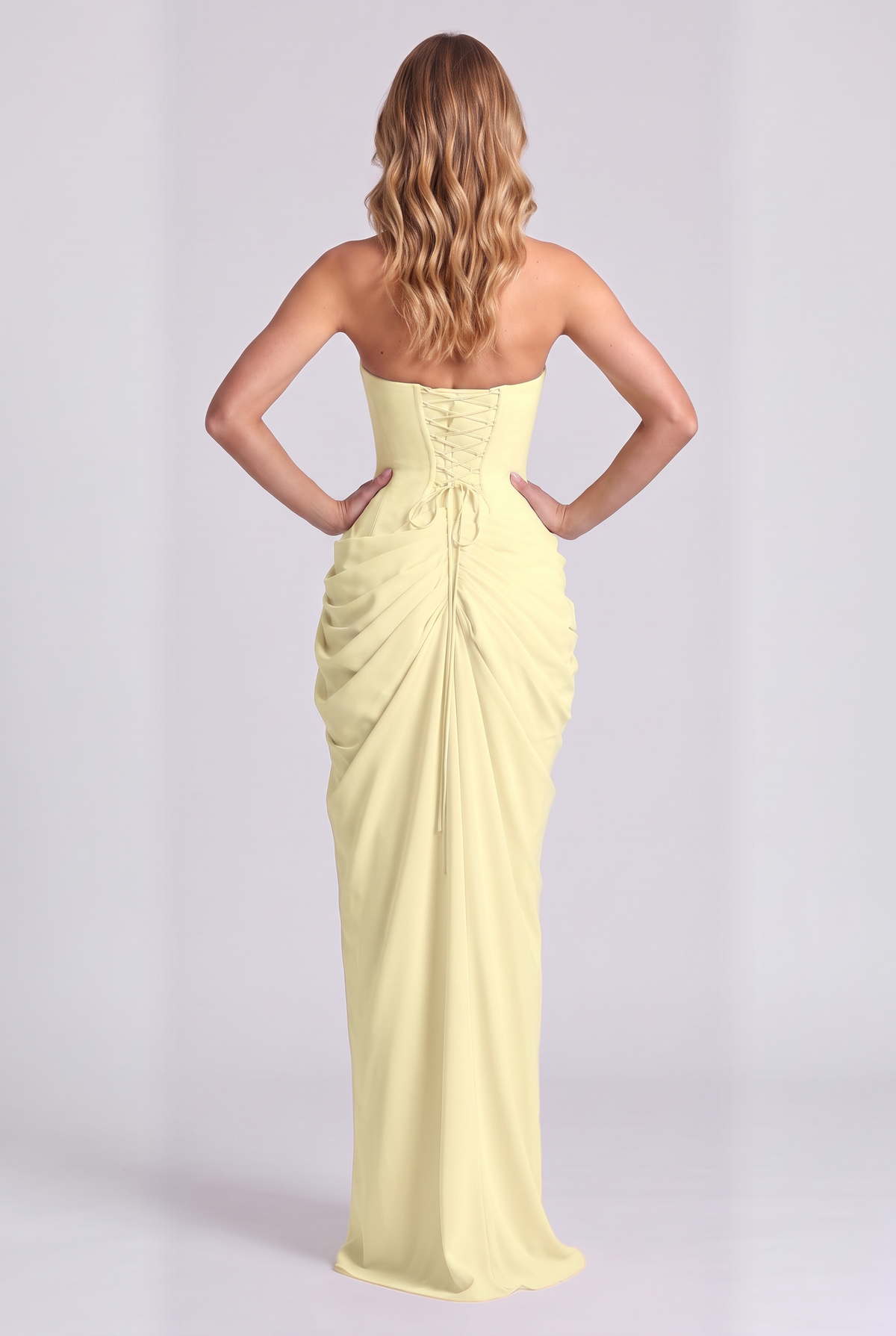 Ophelia Corset Maxi Dress in Lemon - back view