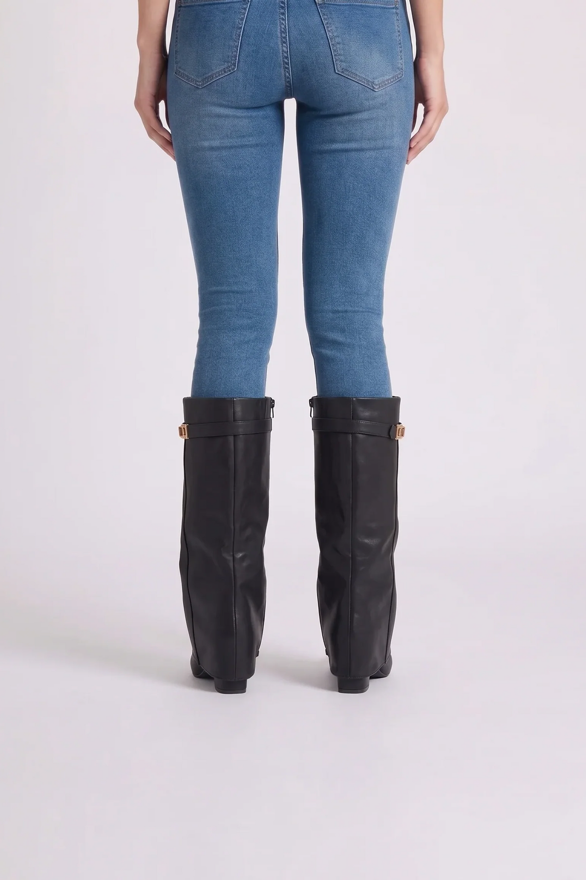 Talia Leather Black Boots - back view