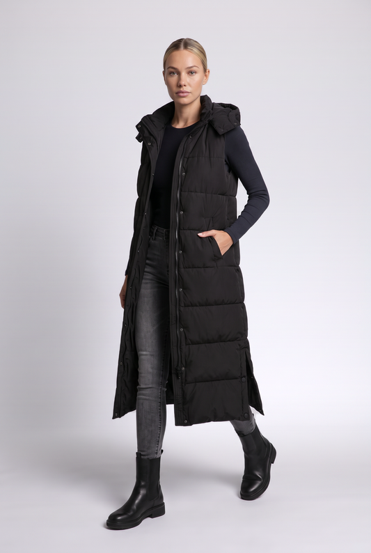 Sabine Puffer Vest in Black - three-quarter view