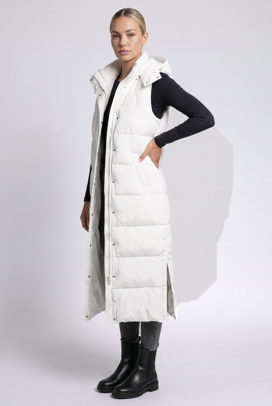 Sabine Puffer Vest in White - three-quarter view