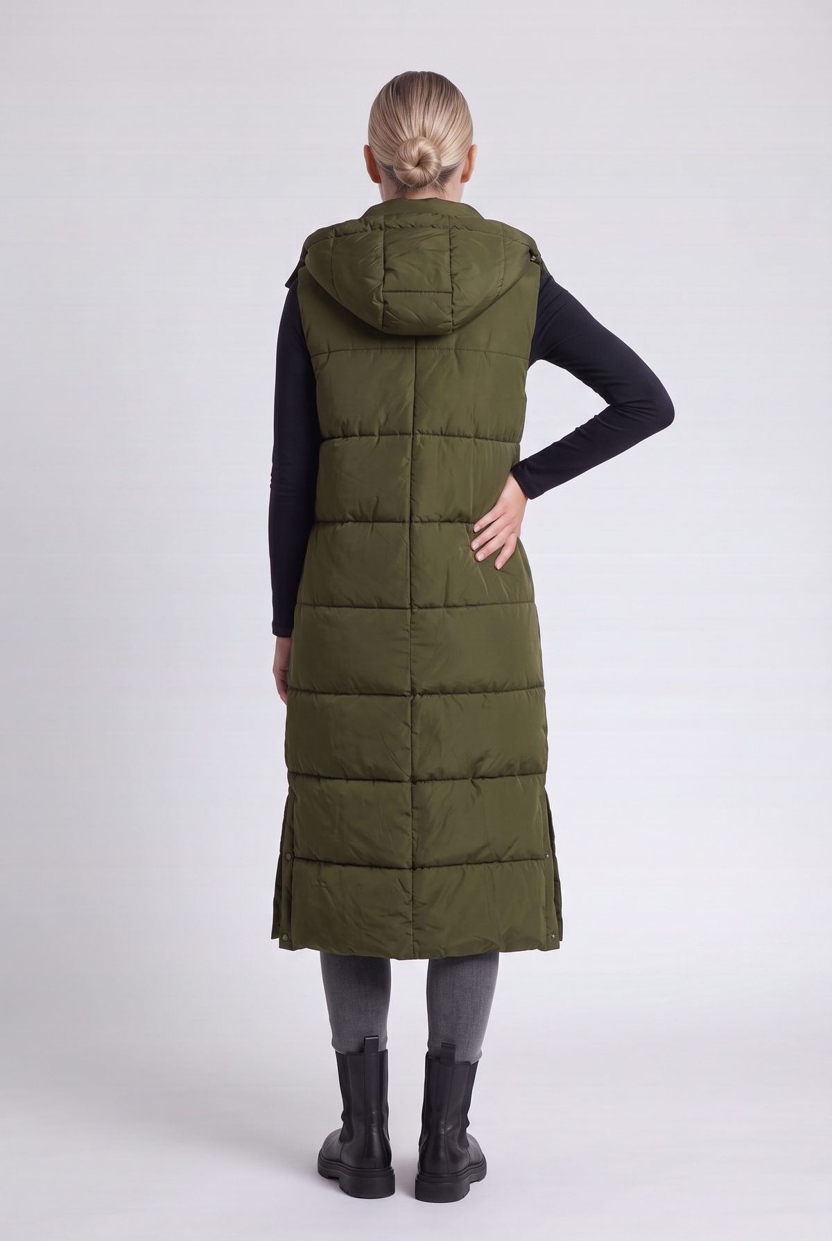 Sabine Puffer Vest in Army Green - back view