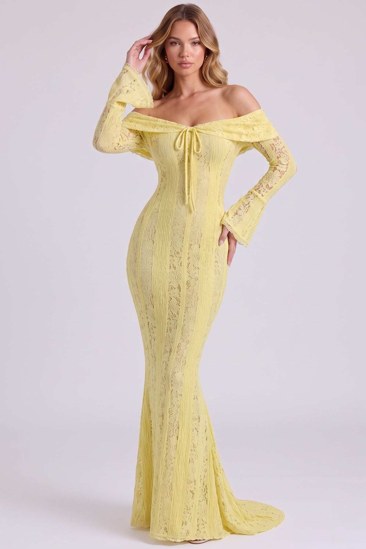 Amara Lace Gown in Yellow - front