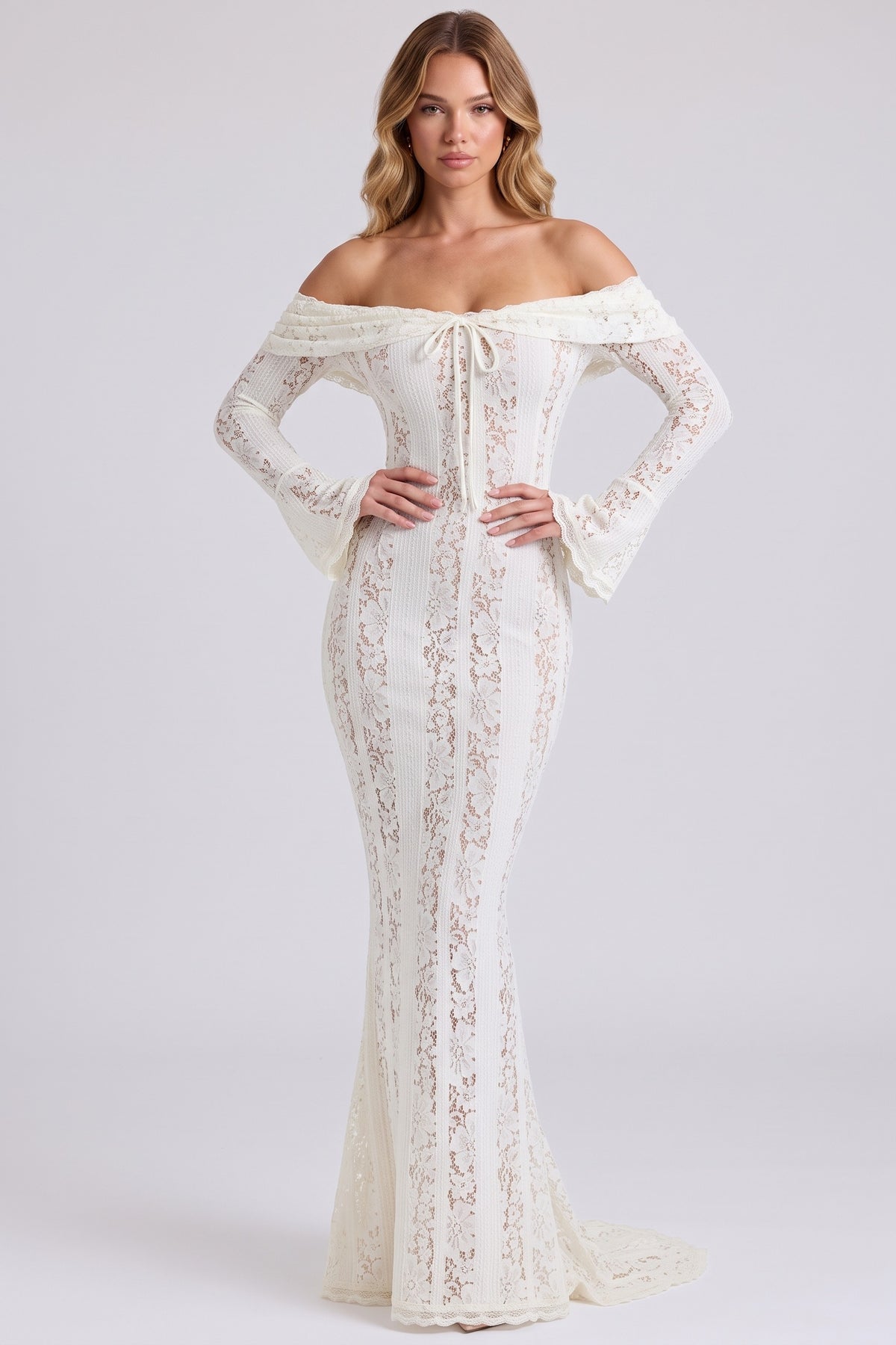 Amara Lace Gown in White - front