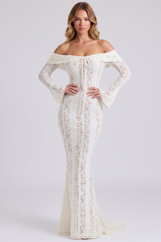 Amara Lace Gown in White - front