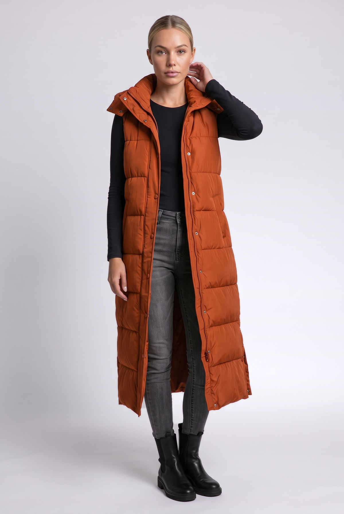 Sabine Puffer Vest in Orange - front view