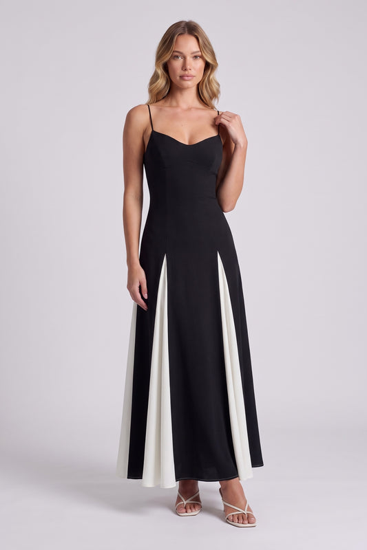 Riviera Paneled Maxi Dress - Black and White, front view