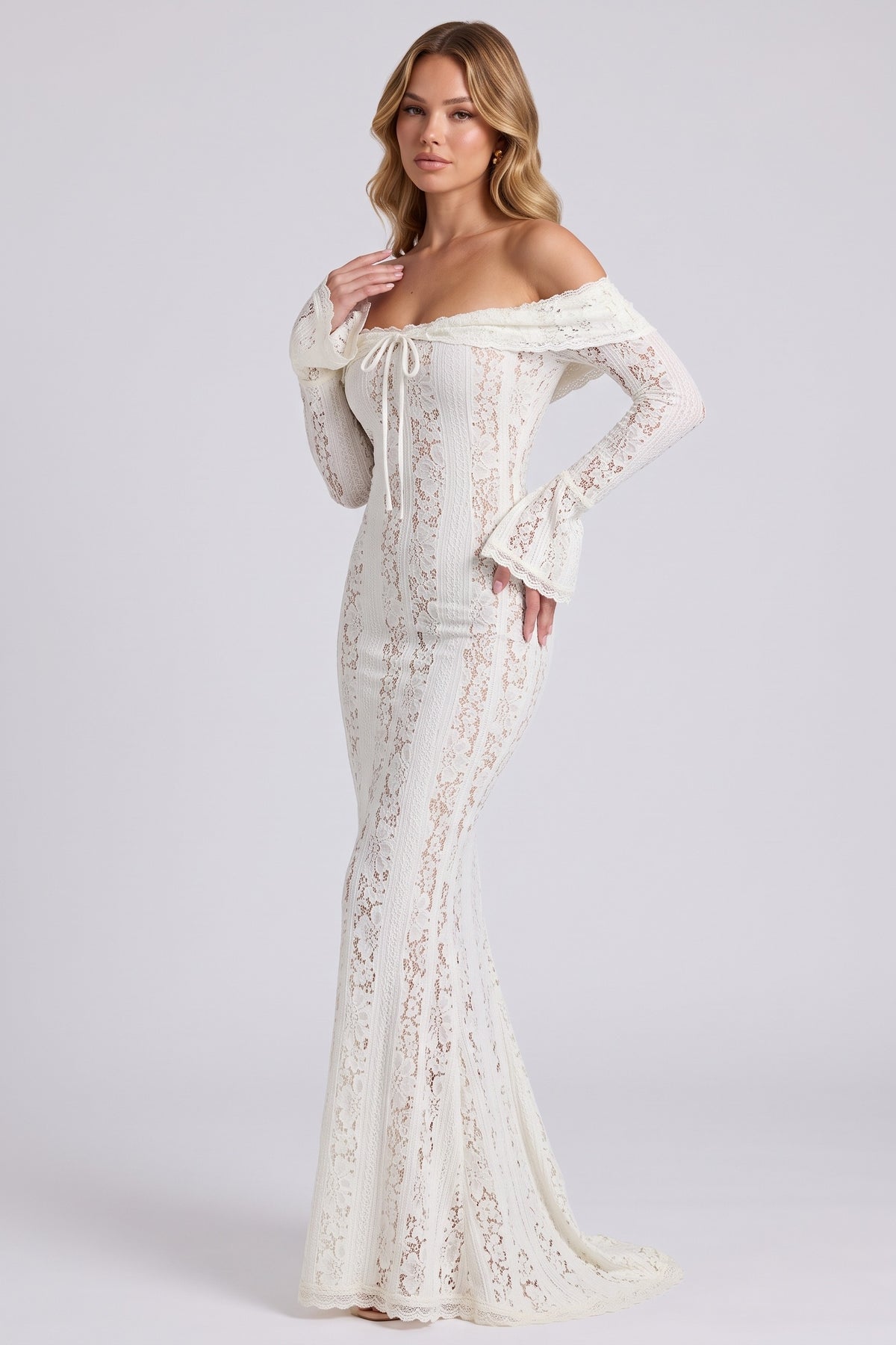 Amara Lace Gown in White - side view