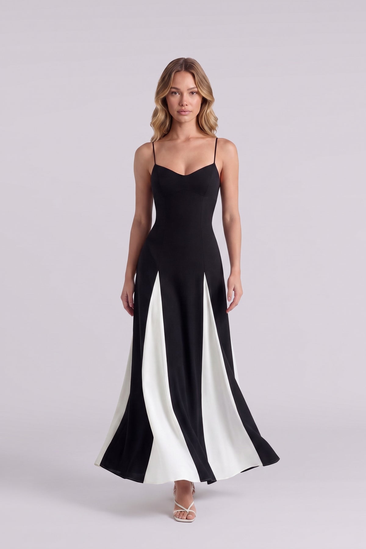 Riviera Paneled Maxi Dress - Black and White, skirt in motion