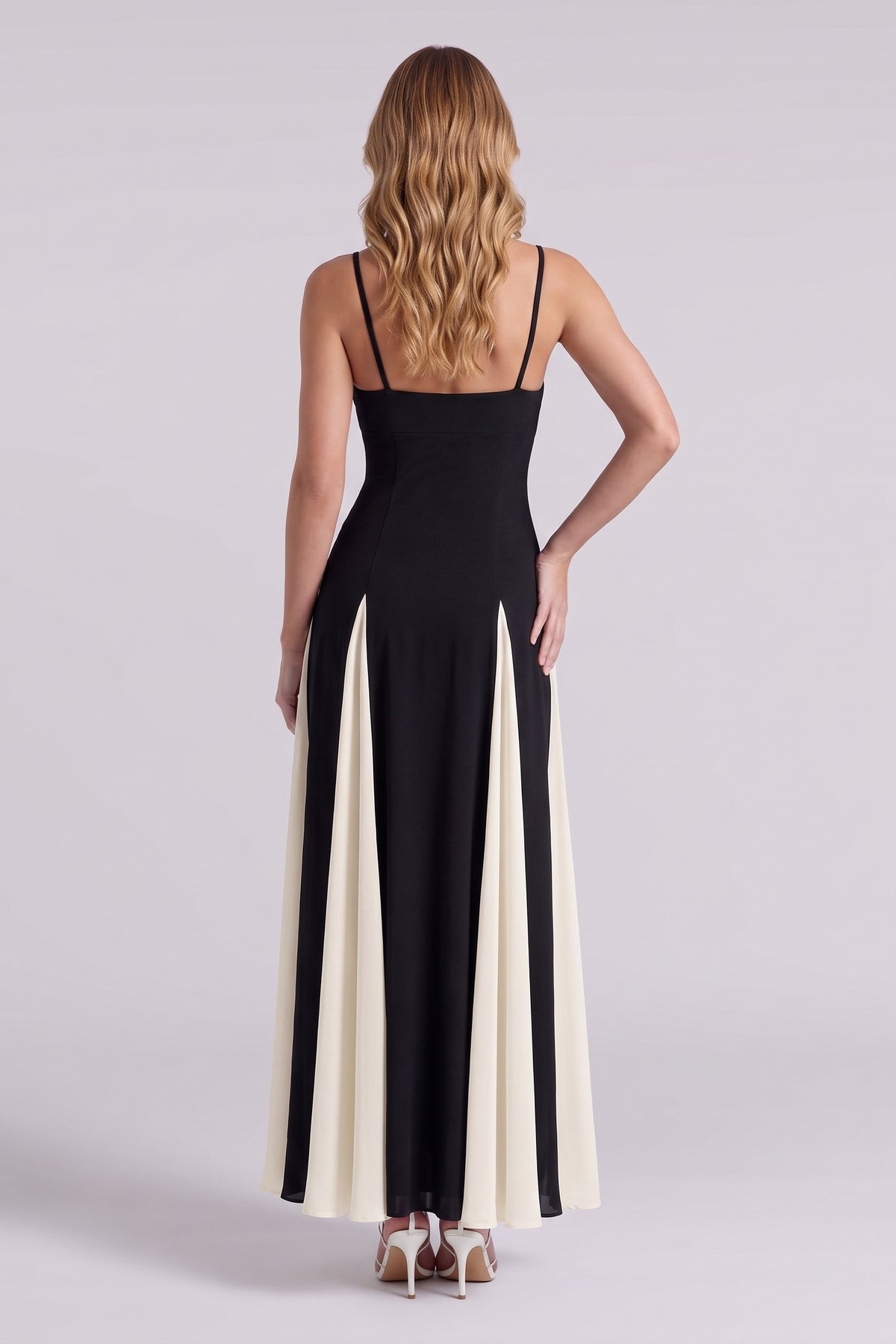 Riviera Paneled Maxi Dress - Black and White, back view