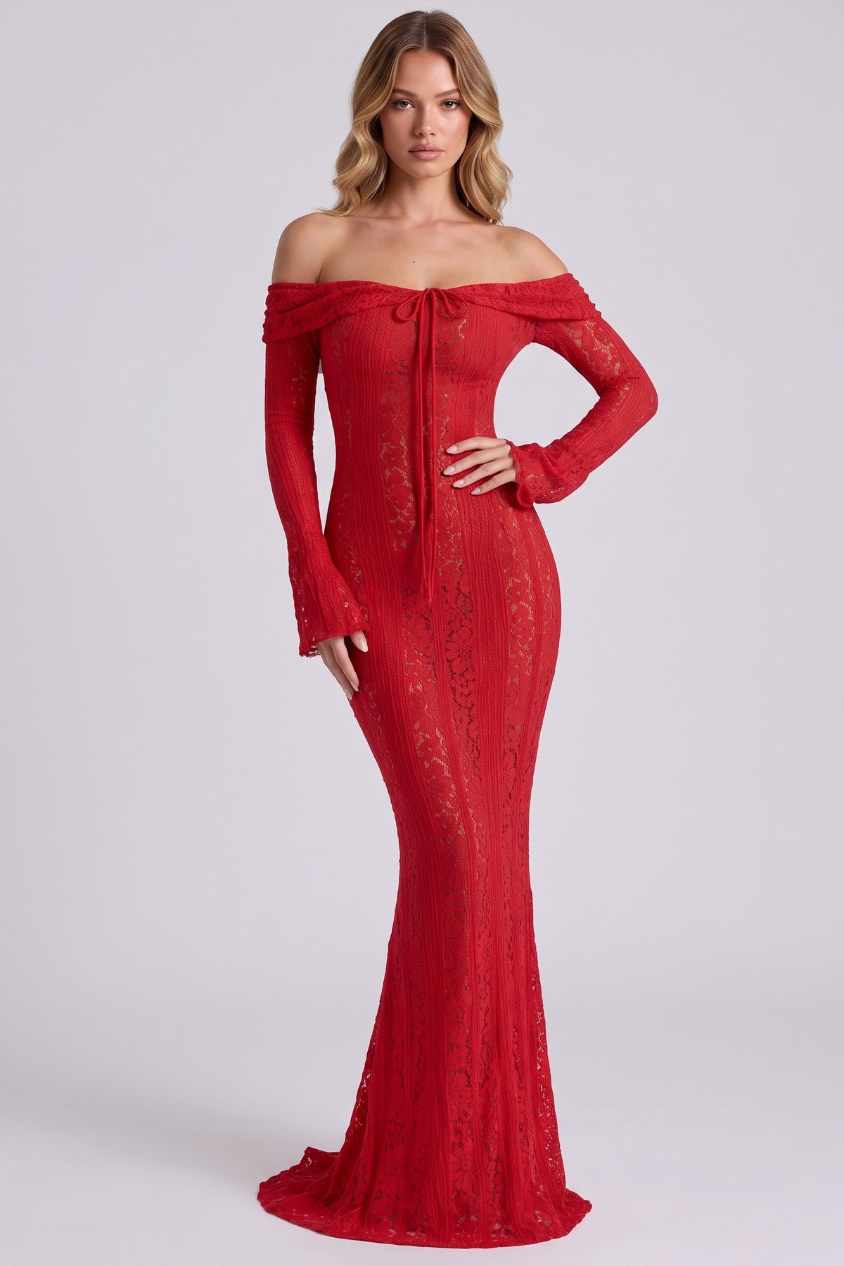 Amara Lace Gown in Red - front