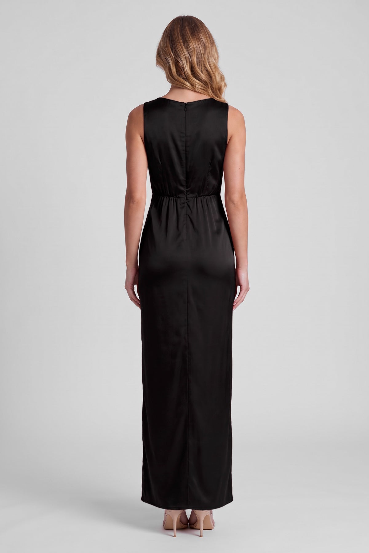 Daphne Satin Twist Maxi Dress - Black, back view