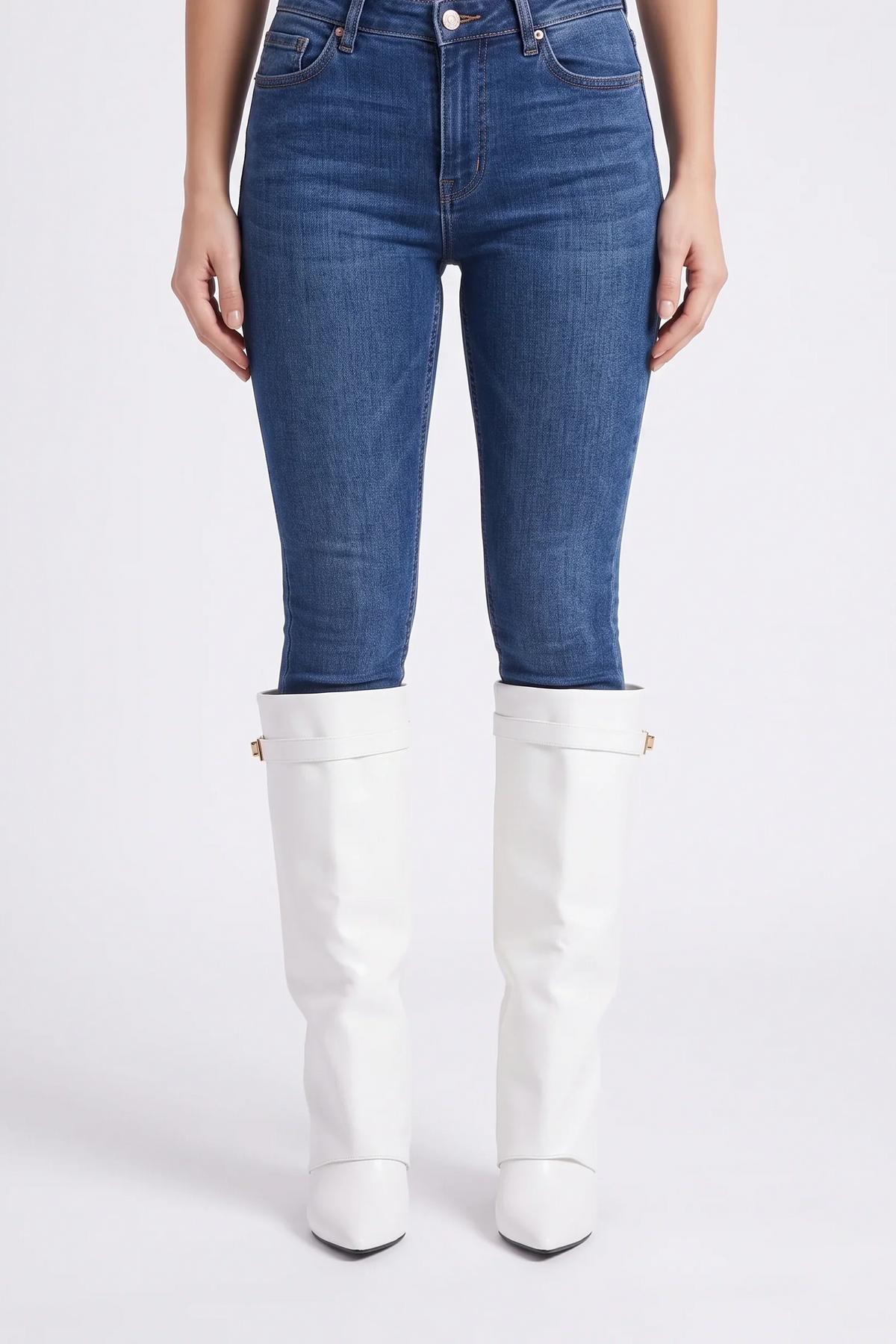 Talia Leather White Boots - front view