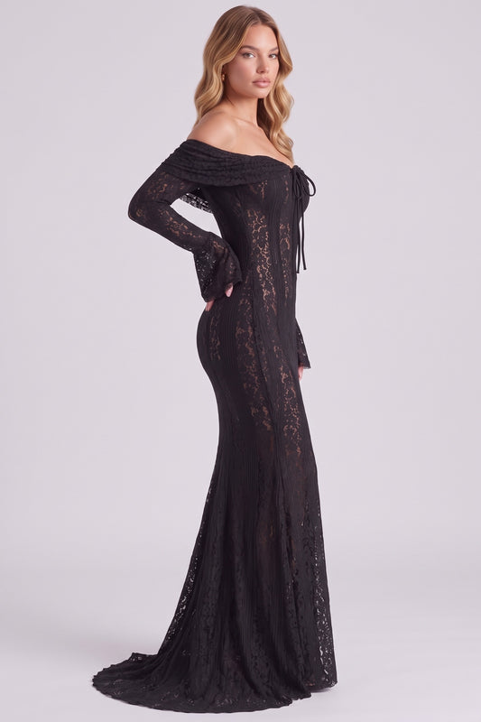 Amara Lace Gown in Black - side view